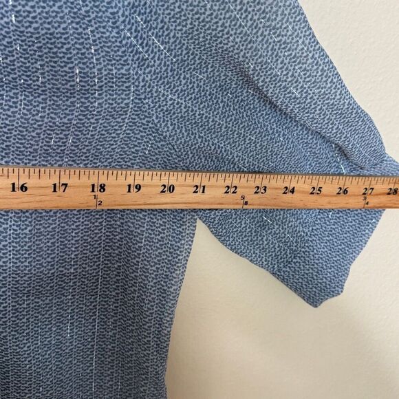 French Connection Shirt Women's Large Gray Spotted Sheer Blouse Short Sleeve - Picture 10 of 11